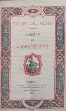 Portada libro : Voces del alma. Poesías de D. José Velarde