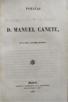 Portada libro : Poesías de D. Manuel Cañete, de la Real Academia Española.