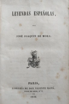 Portada libro : Leyendas españolas, por José Joaquín de Mora.