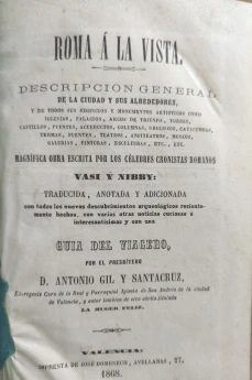 Portada libro : Roma á la vista. Descripción general de la ciudad y sus alrededores. Magnífica obra escrita por lo...