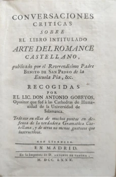 Portada libro : Conversaciones criticas sobre el libro intitulado Arte del Romance Castellano