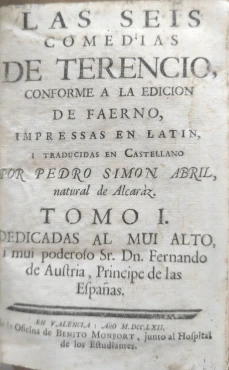 Portada libro : Las seis comedias de Terencio conforme a la edicion de Faerno
