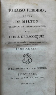 Portada libro : Paraiso perdido : Poema