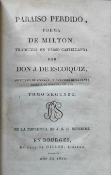 Portada libro : Paraiso perdido : Poema