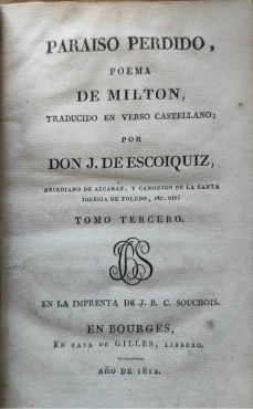 Portada libro : Paraiso perdido : Poema