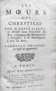 Portada libro : Les Moeurs des Chrètiens