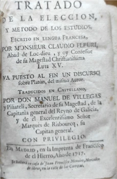 Portada libro : Tratado de la eleccion y metodo de los estudios