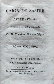 Portada libro : Cajón de sastre, literato, o Percha de Maulero erudito. Tomo II