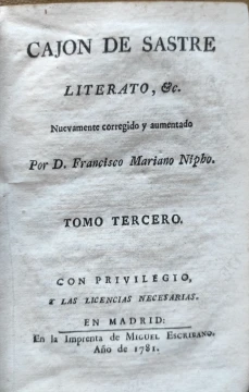 Portada libro : Cajón de sastre, literato, o Percha de Maulero erudito. Tomo III