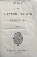Portada Libro : Rimas de Bartolomé Leonardo de Argensola : tomo II
