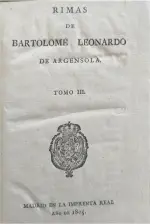 Portada Libro : Rimas de Bartolomé Leonardo de Argensola : tomo III