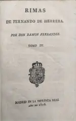 Portada Libro : Rimas de Fernando de Herrera. Por Don Ramón Fernández : tomo IV