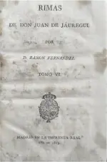 Portada Libro : Rimas de Don Juan de Jáuregui, por D. Ramón Fernández : tomo VI