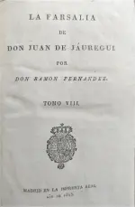 Portada Libro : Farsalia de don Juan de Jáuregui, por don Ramón Fernández ; tomo VIII
