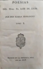 Portada Libro : Poesías del Mtro. Fr. Luis de León, por don Ramón Fernández : tomo X