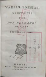 Portada Libro : Varias poesías, compuestas por Don Hernando de Acuña
