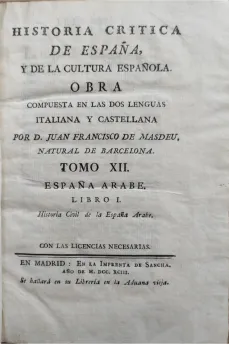 Portada Libro : Historia crítica de España, y de la cultura española. Obra compuesta en las dos lenguas italiana y...