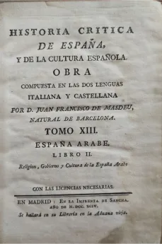 Portada Libro : Historia crítica de España, y de la cultura española. Obra compuesta en las dos lenguas italiana y...