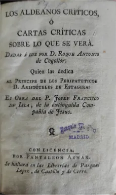 Portada libro : Los aldeanos críticos o cartas críticas sobre lo que se verá
