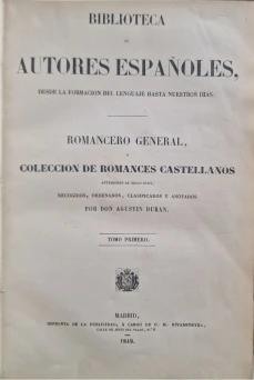 Portada libro : Romancero general, ó Colección de romances castellanos. Anteriores al siglo XVIII, recogidos, orden...