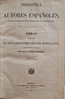 Portada libro : Obras publicadas e inéditas de D. Gaspar Melchor de Jovellanos, colección hecha e ilustrada por D. ...