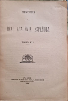 Portada libro : Memorias de la Real Academia Española. Tomo VIII.