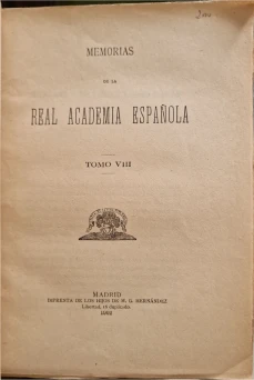 Portada libro : Memorias de la Real Academia Española. Tomo VIII.