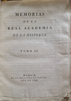 Portada libro : Memorias de la Real Academia de la Historia. Tomo III.