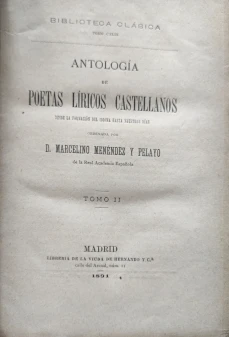 Portada libro : Antología de poetas líricos castellanos. Tomo II
