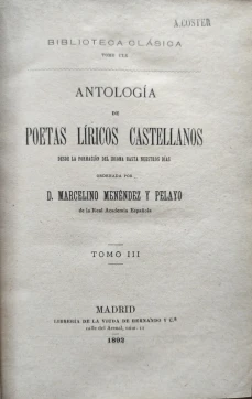 Portada libro : Antología de poetas líricos castellanos. Tomo III