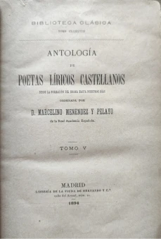 Portada libro : Antología de poetas líricos castellanos. Tomo V