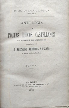 Portada libro : Antología de poetas líricos castellanos. Tomo VI