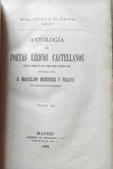 Portada libro : Antología de poetas líricos castellanos. Tomo VII