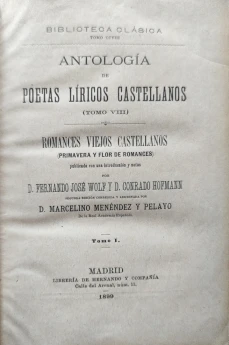 Portada libro : Antología de poetas líricos castellanos. Tomo VIII
