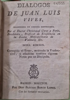 Portada libro : Dialogos de Juan Luis Vives