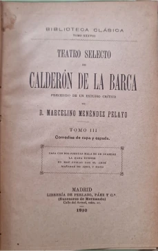Portada libro : Teatro selecto de Calderon de la Barca. Tomo III