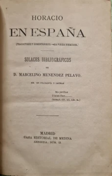 Portada libro : Horacio en España solaces bibliográficos