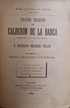 Portada libro : Teatro selecto de Calderón de la Barca. Tomo I