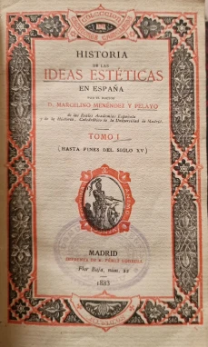Portada libro : Historia de las ideas estéticas en España. Tomo I