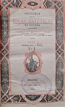 Portada libro : Historia de las ideas estéticas en España. Tomo II