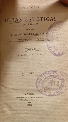 Portada libro : Historia de las ideas estéticas en España. Tomo I. (Volumen 2)